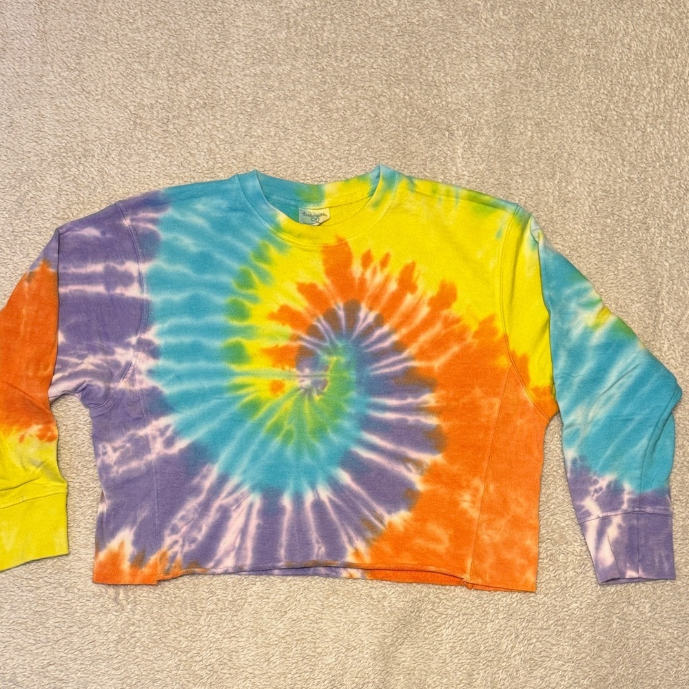 🌈✨ Dreamsicle Tie Dye Cropped Sweatshirt – Rainbow Spiral – Women’s Medium